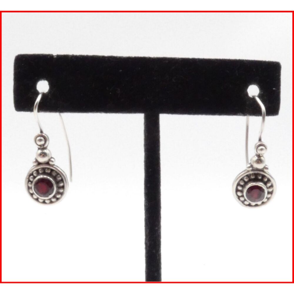 Vintage-Style Balinese Sterling Garnet Drop Earrings